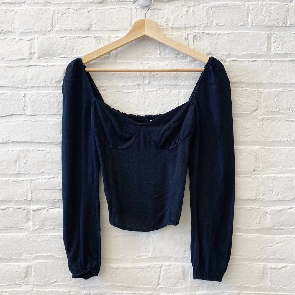 Reformation || Reign Top Corset Smocked Long Sleeve Black 0